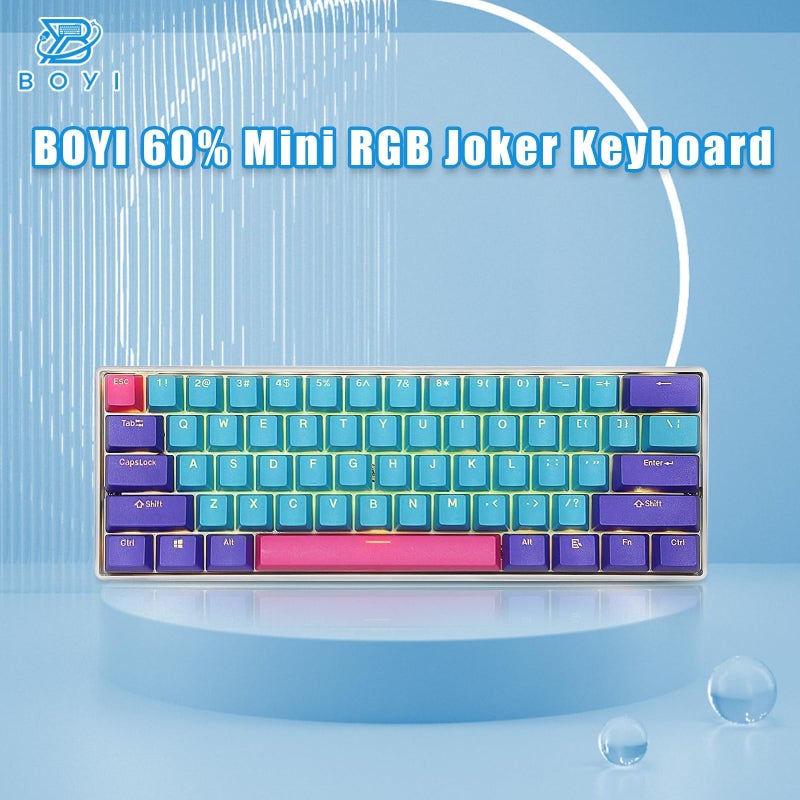 BOYI 60% Wired Mechanical Gaming Keyboard,61 Mini RGB Cherry MX Switch PBT Keycaps NKRO Programmable Type-C Hot Swappable Gaming Keyboard for Windows&Mac (Joker Color,Cherry MX Blue Switch) - Image 5